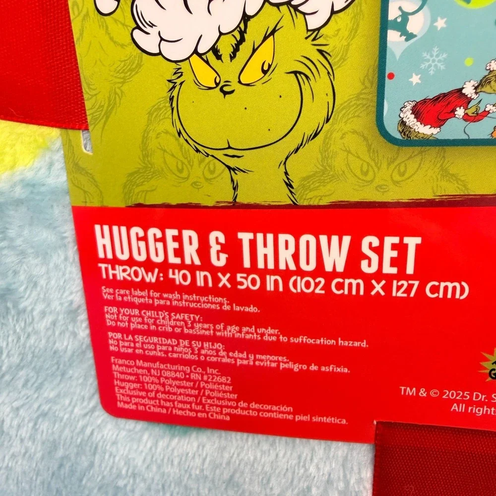 Dr Seuss The Grinch Plush Hugger Pillow Throw Blanket Set NWT Christmas Max 40x5
